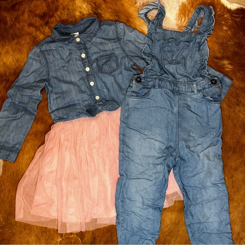 Overalls and jean dress /w tulle - Size 4T